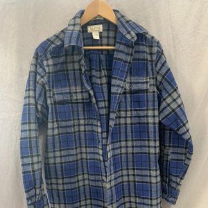 LL Bean Blue Grey Plaid Chamois Cloth Flannel Shirt Button Down Mens Size Small